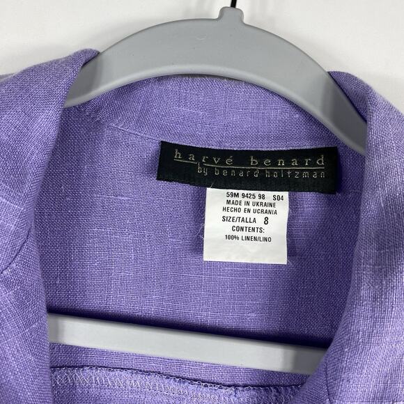 Harve Benard Size 8 Linen Button Front Shirt Purple - Picture 4 of 5